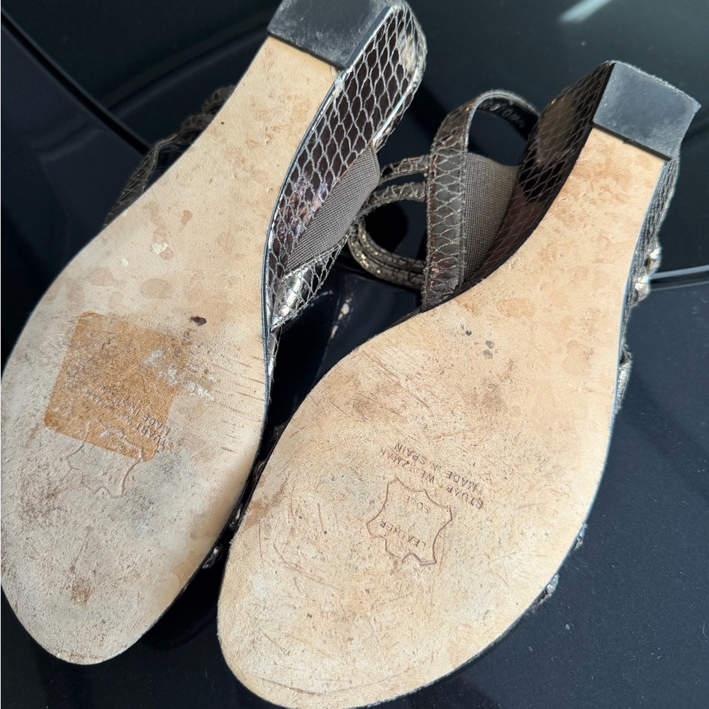 Stuart Weitzman Rolldown Metallic Micro-Wedge San… - image 4